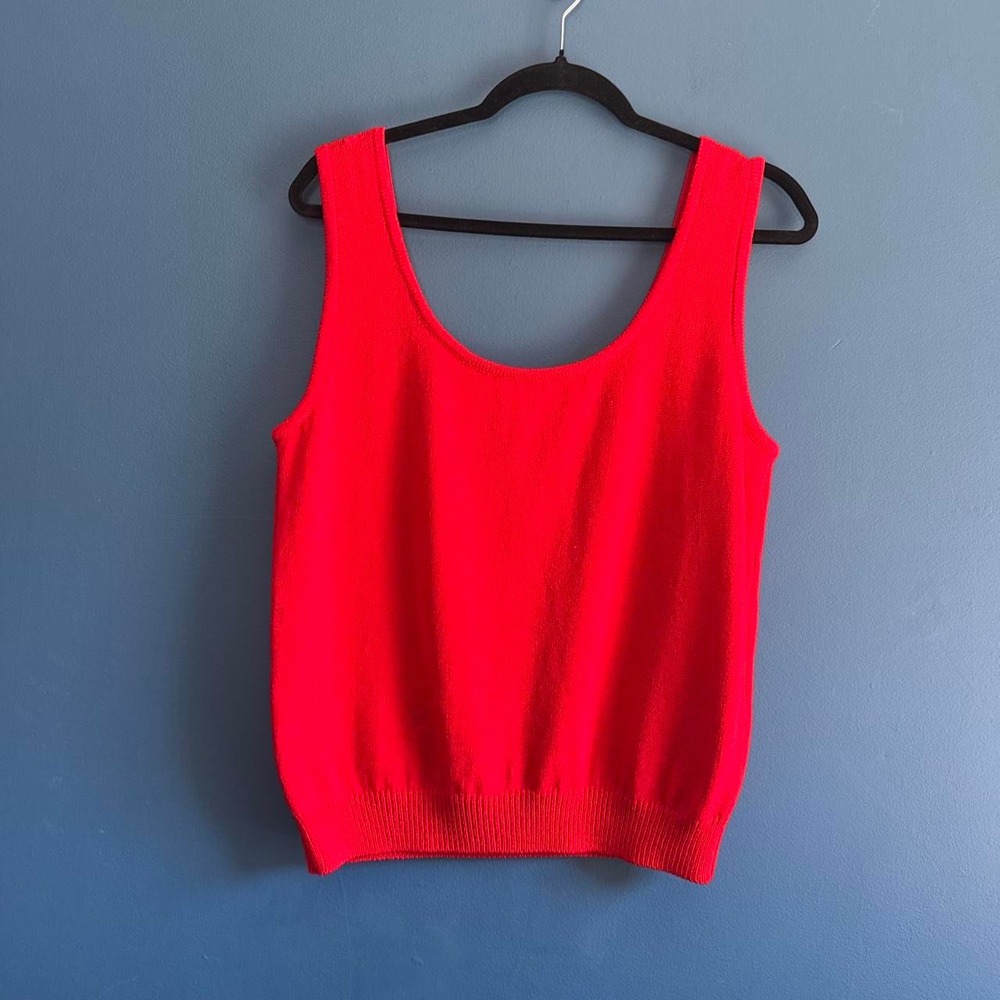 Vintage St. John Knit Tank Women's Size Large Red MENDED Classic 90s Old Money